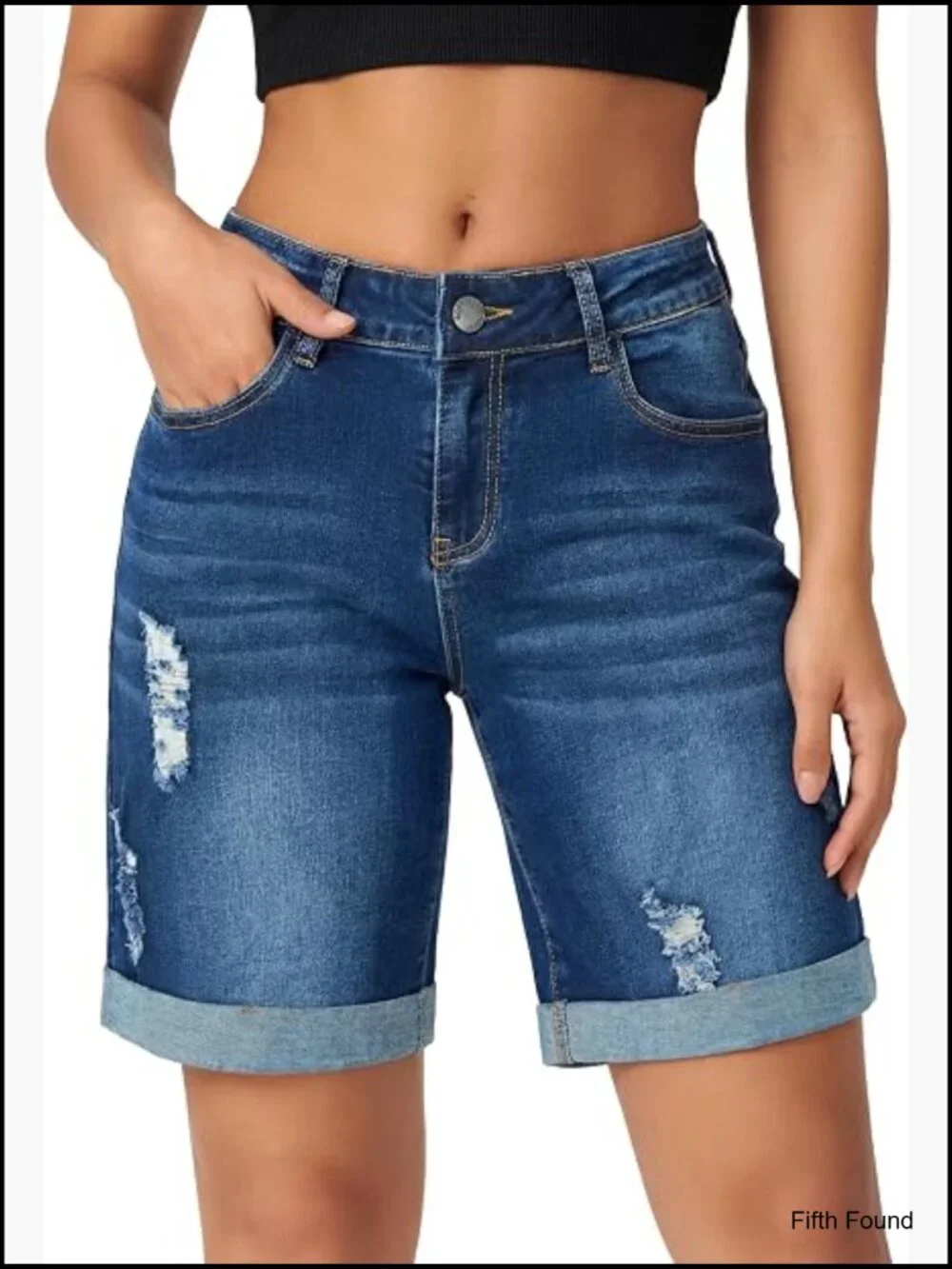 Wide Leg Bermuda Denim Shorts High Waisted Baggy Distressed